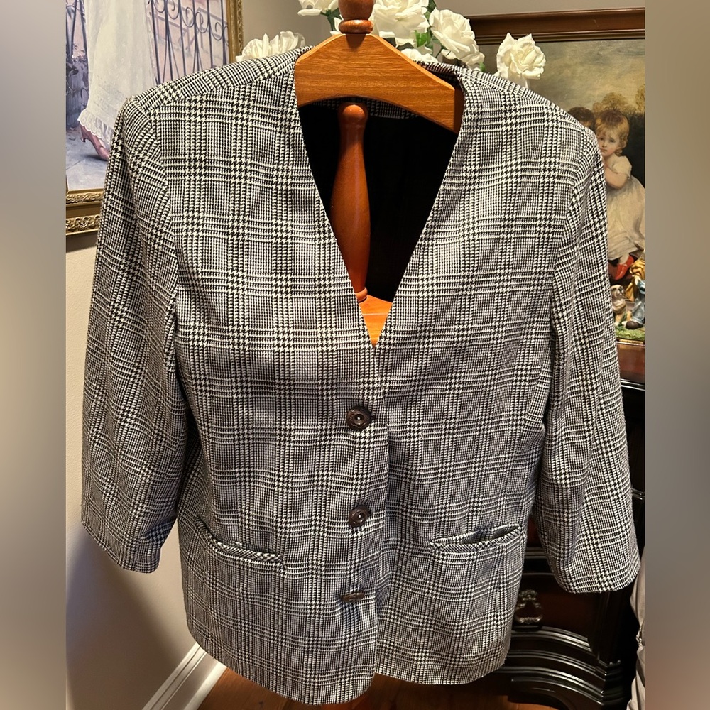 Alfred Dunner Vintage Black and White Checkered Blazer Jacket Sz 18